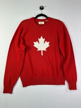 Weatherproof Vintage Maple Leaf Sweater Red Cotton Knit Crewneck Size S Canada